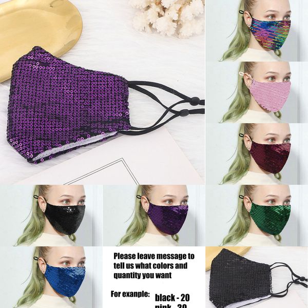 

blingbling designer factory sequin paillette face fashion luxury washable reusable woman masks mascarillas protective ad psegq