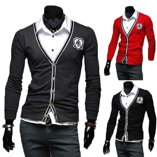 

new korean fashion embroidery men's self-cultivation deep v-neck long sleeved cardigan knitted sweater1, White;black