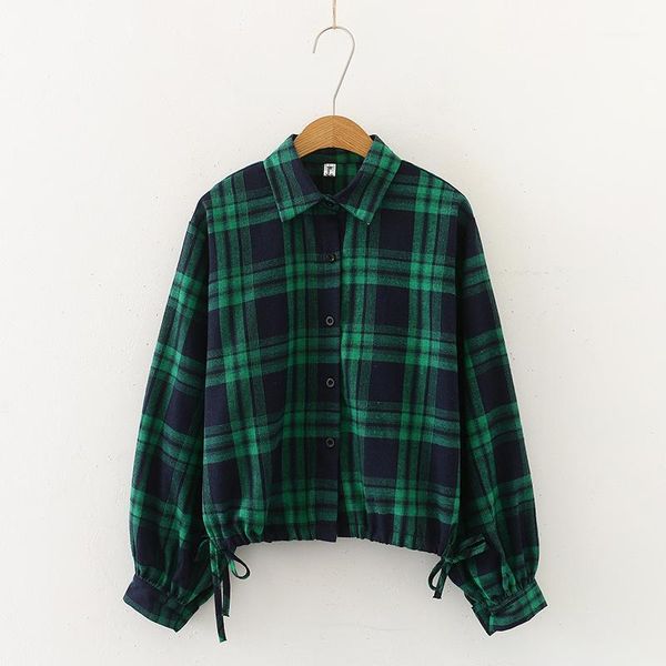 

2020 fashion lady thick brushed cotton plaid cropped shirt1, Black