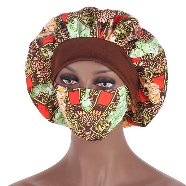 

soft bonnet women elastic wide band night sleep hat chemo caps hair loss cover fashion head wrap hair turban cap mask set, Blue;gray
