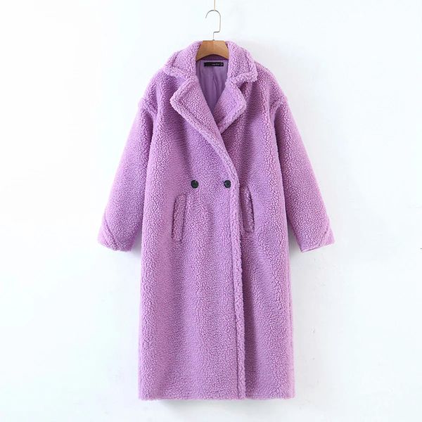 

2021 new autumn winter women purple teddy coat stylish female thick warm cashmere jacket casual girls streetw, Black