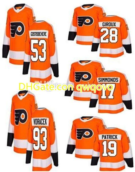 

men's orange home men stitched hockey jerseys,ice hockey jersey,simmonds 17 gostisbehere 53 voracek 93 patrick 19 giroux 28 hockey jers, Black;red