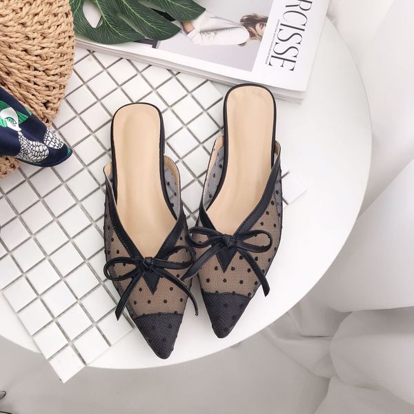 

2021 new version of the red lace net, wavy tip, bottom, half drag, muller slippers, new, women 6nss, Black