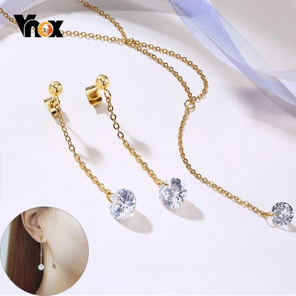 

vnox temperament long earrings for women party jewelry shiny cz stone dangle earrings birthday anniversary gifts for her, Silver