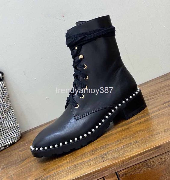 

boots star same style martin boots female handsome black thick heel lace up background british versatile pearl short