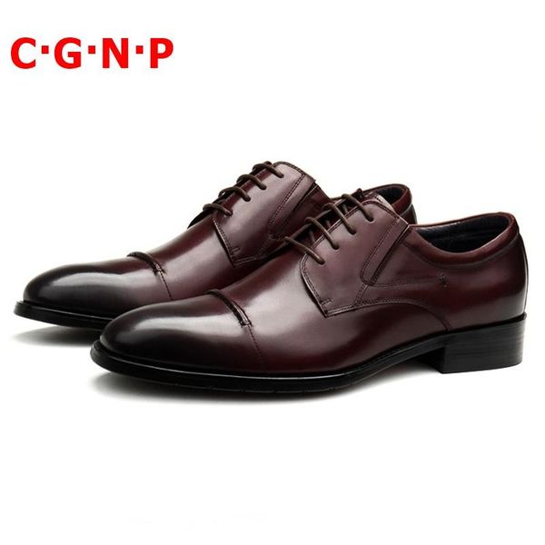 

c·g·n·p classic fashion 100% real cow leather lace-up men dress shoes handmade round toe derby formal shoes mens wedding, Black