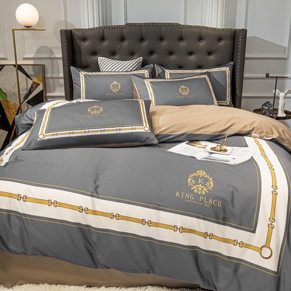 

fashion gray designer bedding sets gong cotton duvet cover comforters cover set  size quilt cover bed sheet pillow cases