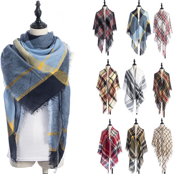 

autumn and winter imitation cashmere 48 high density triangle scarf lovers plaid neck warm shawl, Blue;gray