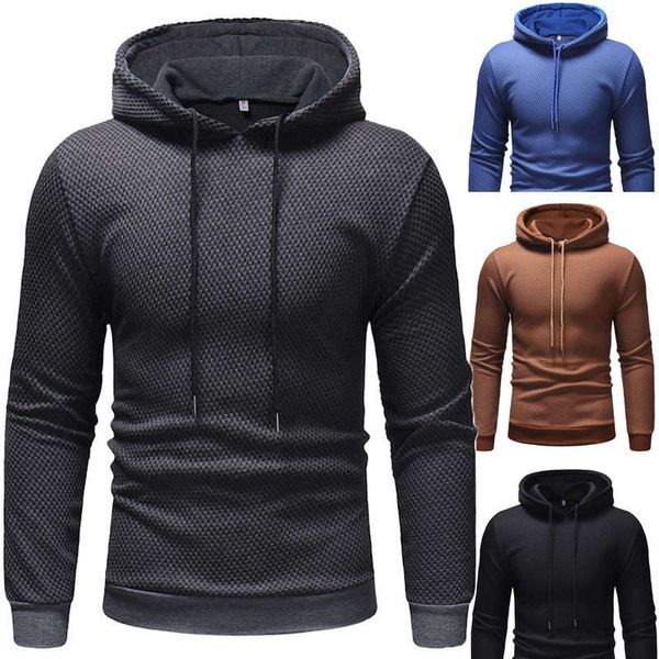 

men's fashion small plaid hooded sweater sweatshirt, Gray