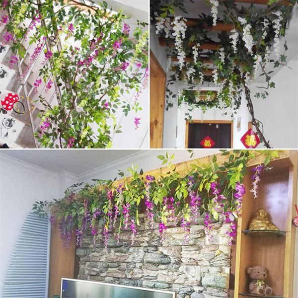 

new artificial plant vines wall hanging simulation rattan leaves branches green plant ivy leaf home wedding decoration