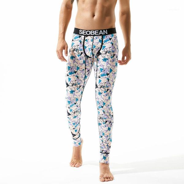 

men's sleepwear winter men fashion long johns cotton thermal underwear printed warmtight single leggings pants, Black;brown