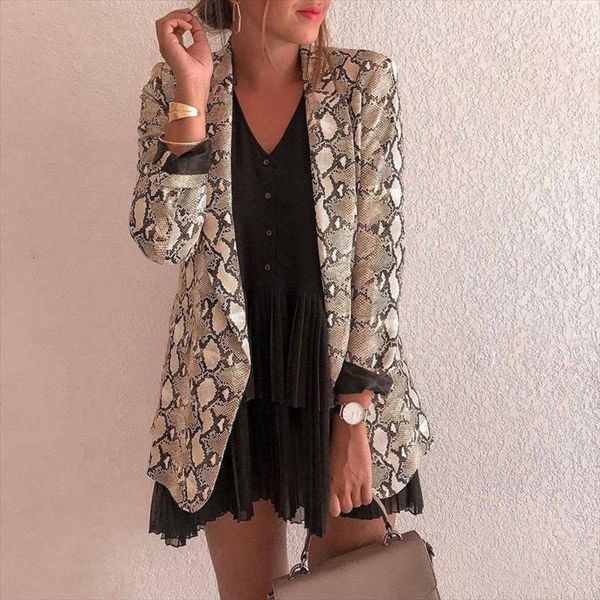 

fashion thin jacket snake print long sleeve coat elegant women open stitch outerwear clothes streetwear dropshipping, Black;brown