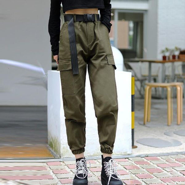 

women 2020 spring autumn streetwear cargo pants female casual pants high waist loose ladies trousers fashion pantalon belt g369, Black;white