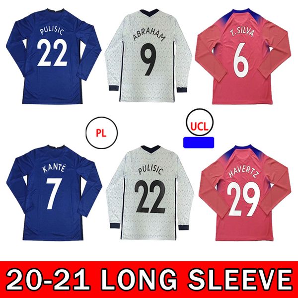 

soccer jerseys 20 21 long sleeve ziyech pulisic werner kante havertz chilwell fans man + kids football shirt, Black;yellow