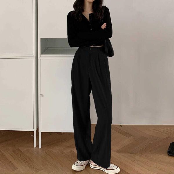 

women's pants & capris wavsiyier trousers women pant suit 2021 autumn solid straight wide leg winter high waist plus size loose casual, Black;white