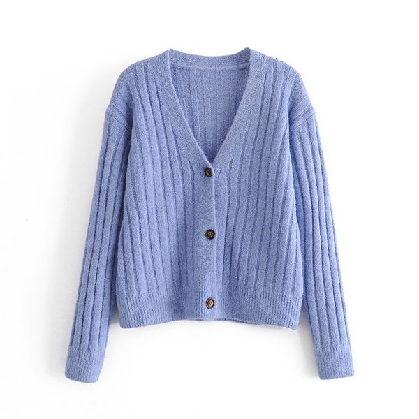 

2021 new ribbed cropped knitted women autumn winter long sleeve v neck sweaters ladies button up loose casual cardigan sftl, White;black