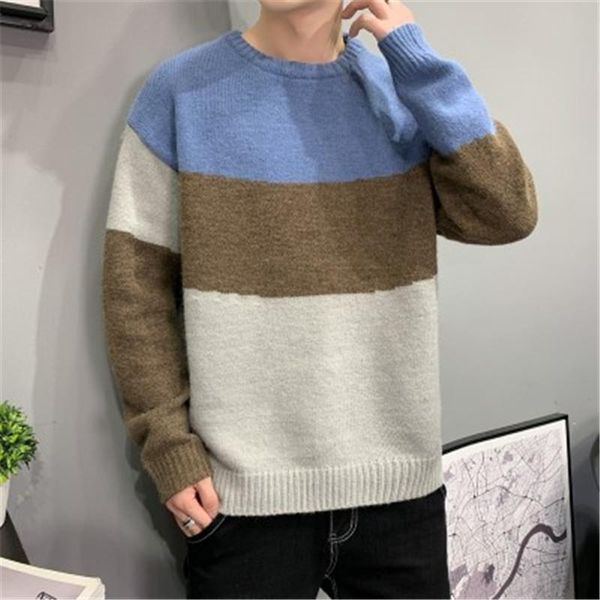 

men's sweaters pullovers men patchwork long sleeve panelled autumn winter korean style 2021 trendy leisure teens knitted stylish, White;black