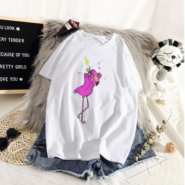

2021 summer women t-shirt flamingo cartoon printed tshirts casual tee harajuku 90s vintage white tshirt female clothing