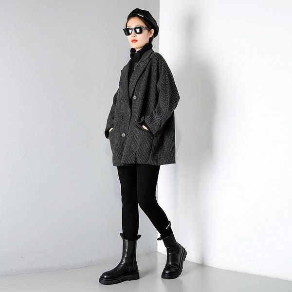 

loose fit [eam] oversized double breasted woolen coat parkas new long sleeve women fashion tide autumn winter 2021 1dd16111, Black