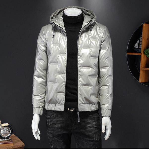 

light face simple men's winter high end hooded down jacket short, Black