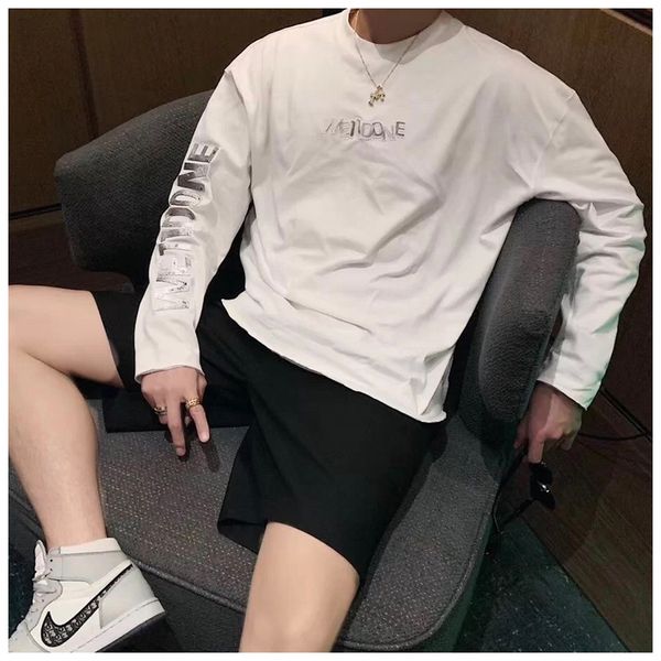 

2021 new we11done metallic three-dimensional letter printed long-sleeved men's 100% cotton high street t-shirt couple tn0x, White;black