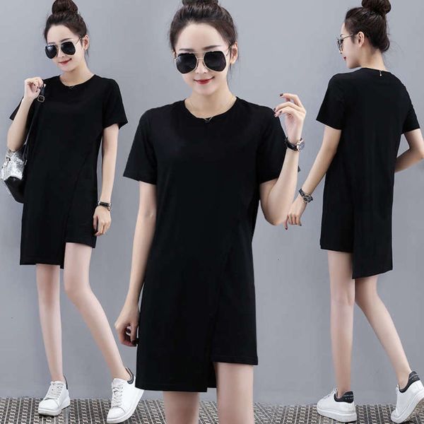 

skirt dress cotton new medium length summer short sleeve t-shirt harajuku style women's loose korean top, Black;gray