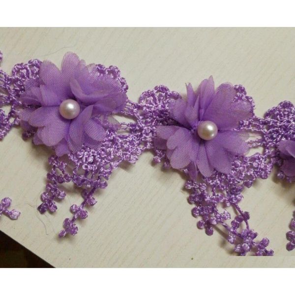 

15yard pearl bead flower chiffion lace fabric trim ribbon for apparel sewing diy do qylajh sweet07