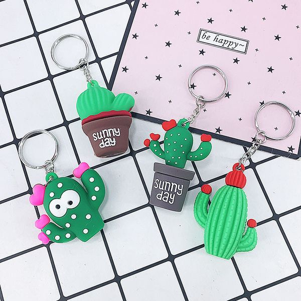 

potted succulent simulation keychain silicone green cactus plant key chain couple bag pendant high quality, Silver