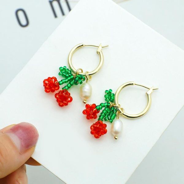

aensoa 2020 fashion handmade beaded cherry orange lemon fruit drop earrings for women girls female fashion statement jewelry, Silver