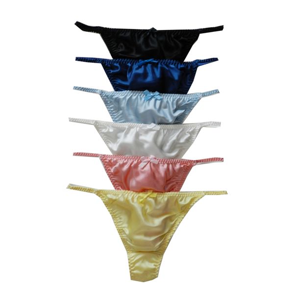 

yavorrs 6pcs women's pure silk thong/string bikinis panties, Black;white