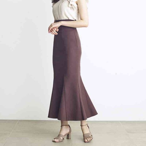 

skirts sweet vintage mermaid women skirt japan style elastic high waist temperament solid all-match jupe elegant ol trumpet e71v, Black