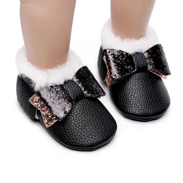 

winter baby girs new tassel bow cotton shoes children's short boots baby girs walking shoes black