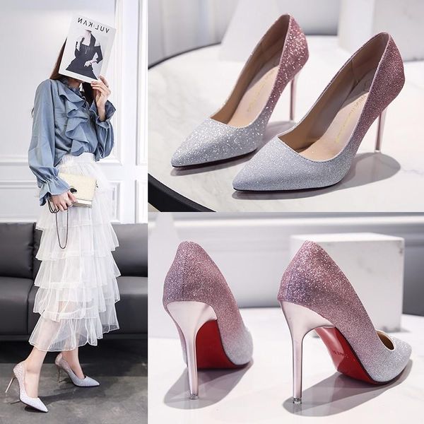 

2021 new spring autumn women pumps high thin heel pointed toe ladies crystal bridal wedding women shoes gold high heels, Black