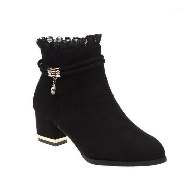 

new winter boots women warm snow lace shoes female mid-calf platform woman shoes ankle boot fashion boots heels zapatos de mujer1, Black