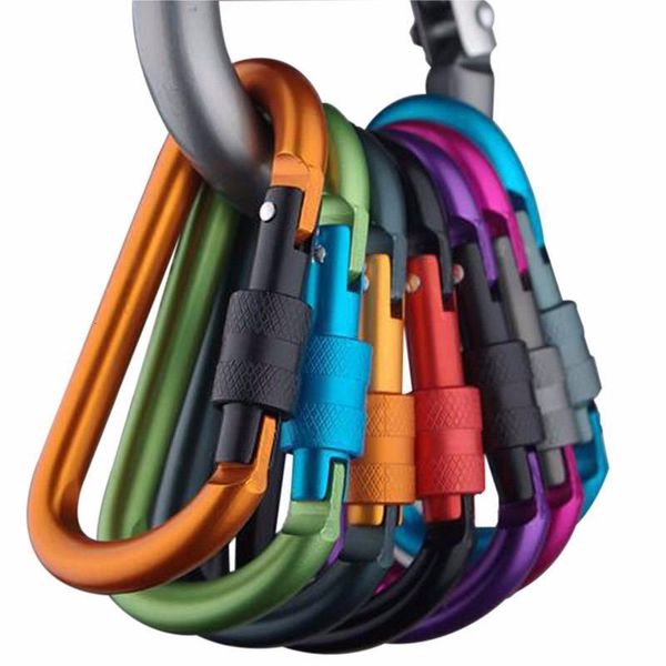 

clip 8cm key aluminum alloy chain carabiner d-ring multi-color camping keyring snap hook outdoor travel kit quickdraws d, Silver