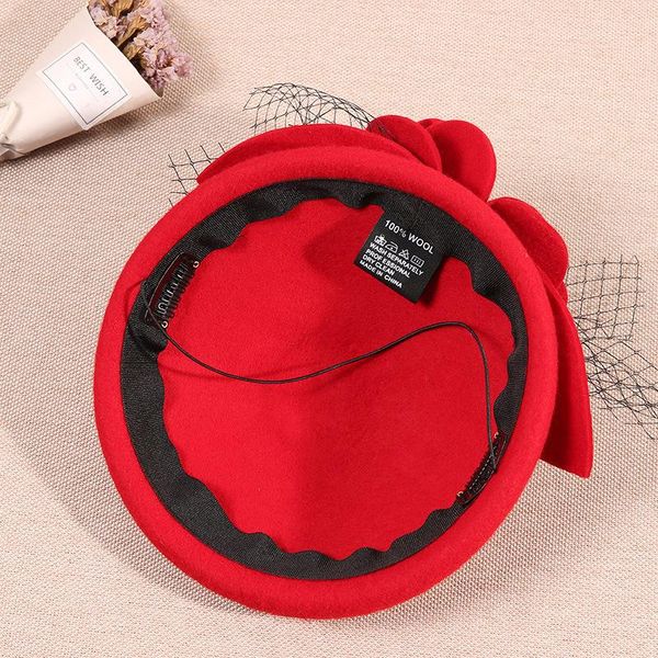 

2019 очаровательная федорас элегантная женщина шерсть фелочка сетчатый лук цветочные planbox шляпа с завесы женские фашинатор свадебные шляп