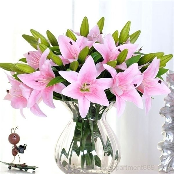 

a-new design artificial flowers real touch lily short stem wedding party home decoration table centrepiece white yellow pink fuchsia