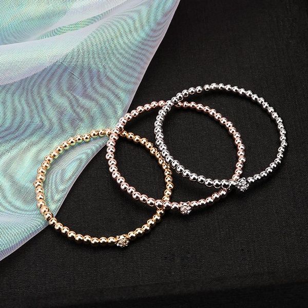 

beaded gold and rose gold open bracelet environmental protection alloy simple inlaid crystal glass bracelet set, Black