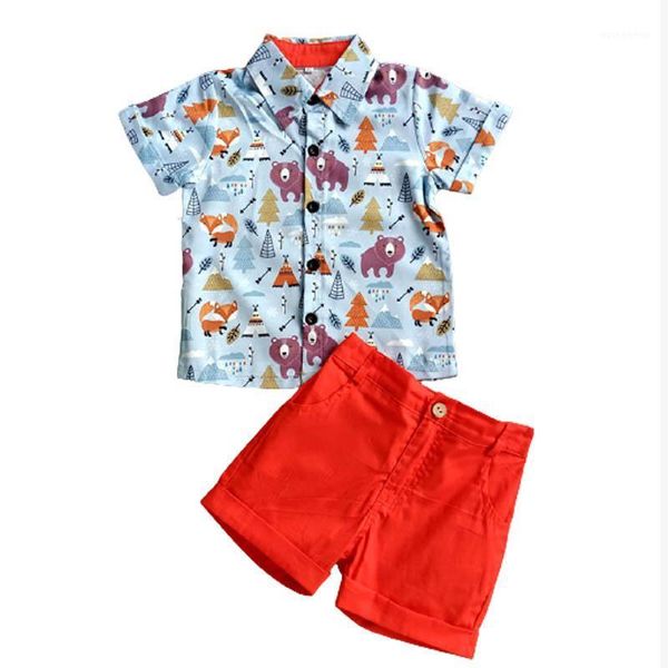 

clothing sets toddler baby boys kids summer bear print clothes t-shirt + shorts 2pcs outfits set1, White