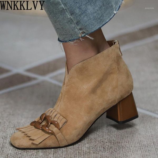 

boots runway high fringe for women suede chunky heel shoes chain decor ankle botas elegant spring autumn short boots1, Black