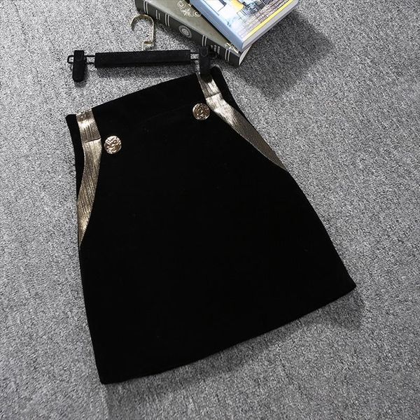 

fashion autumn winter velvet skirt womens short skirt mini a line harajuku gold velvet skirts office ladies jupe femme saia, Black