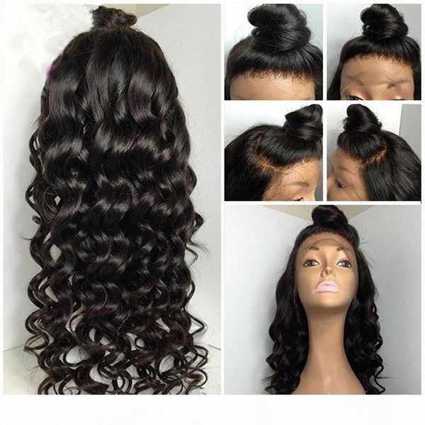 

full lace human hair wigs front lace wigs water wave 150% density glueless lace front human hair wigs for black women wavy wig, Black;brown