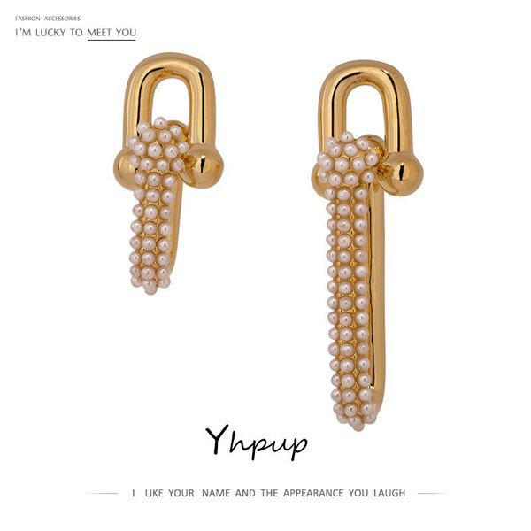 

dangle & chandelier yhpup elegant simulated pearls asymmetry drop earrings for women fashion statement geometric metal jewelry, Silver