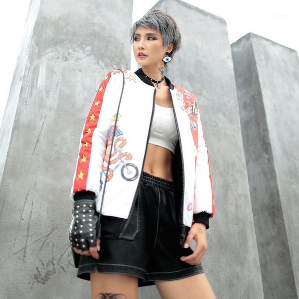 

winter harajuku quilted baseball jacket graffiti bomber jackets female streetwear short coat woman poloyester fiber windbreaker1, Black