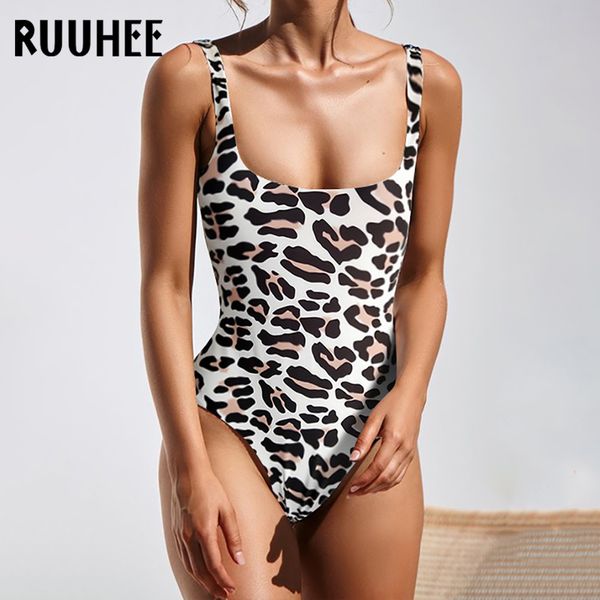

ruuhee one piece swimsuit 2019 swimwear women bathing suit leopard snake printed swimming suit push up female beach wear y200824, White;black