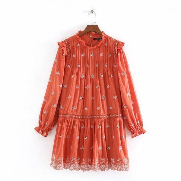

new women elegant long sleeve hollow out embroidery ruffles mini dress ladies press pleated vestidos chic casual dresses ds34981, Black;gray