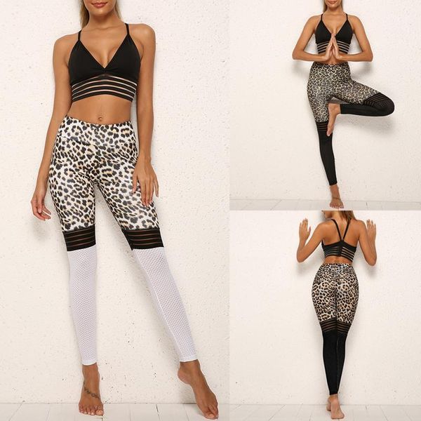 

yoga outfits tracksuits women 2 piece set running sports bra gym high waist leopard printed leggings fitness workout mujer1, White;red