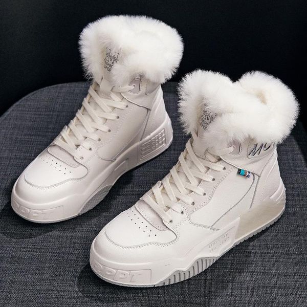 

furry winter padded boots women warm sneakers high white snow boots 2020 new winter sneakers for women ankle, Black