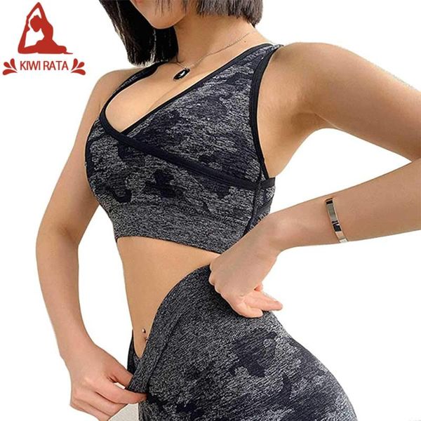 

kiwi rata seamless women yoga set workout sportswear gym clothing fitness long sleeve crop high waist leggings sports suits, White;red