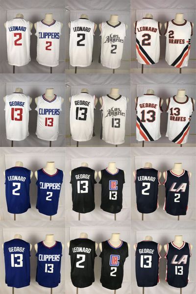 

paul 13 george jersey mens 2 leonard ncaa retro college basketball jerseys stitched white blue jersey, Black